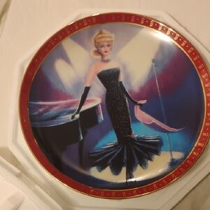 Barbie Collector Plate Featuring Blonde Doll in Black Evening Gown